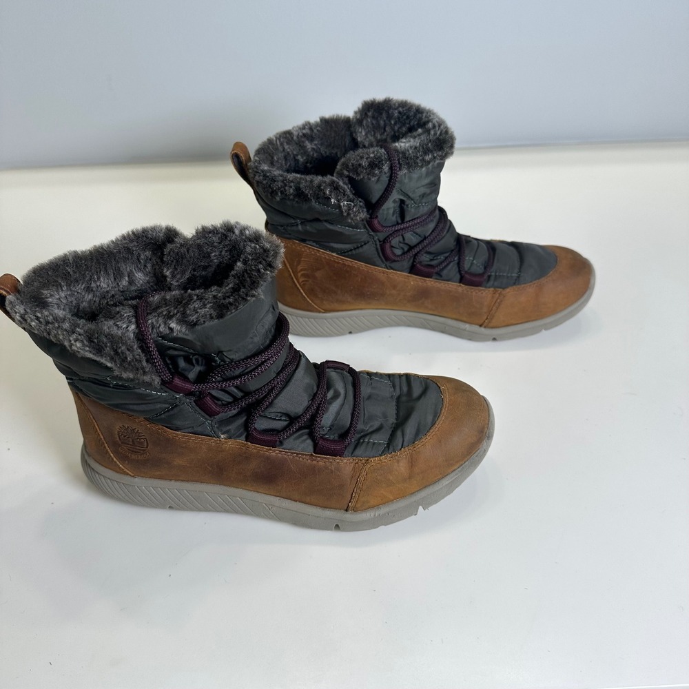 Timberland Courmayeur Valley Waterproof Boots Brown Leather Faux Fur A23BP 6.5 - Picture 4 of 9